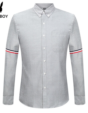衬衫男2018夏季新款男士长袖休闲衬衫tb风修身衬衫男生衬衫衣服 灰色
