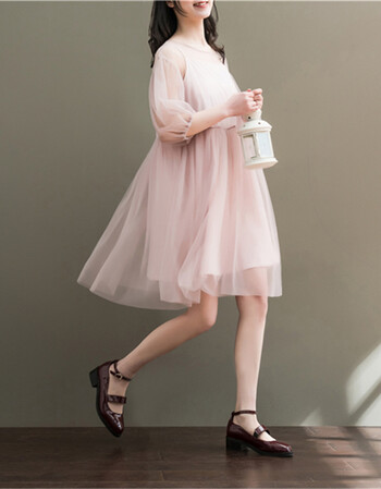 文艺甜美宽松网纱连衣裙两件套女春秋2018新款公主蓬蓬裙仙 紫粉色 m