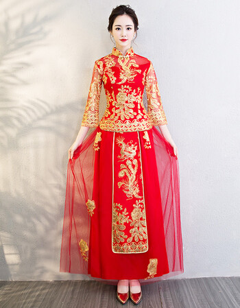 红色新娘敬酒服旗袍2018新款结婚中式婚纱礼服嫁衣龙凤褂秀禾服女 纱