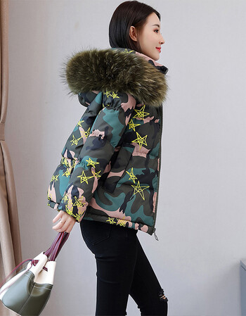 棉服冬季新款韩版宽松学生时尚潮流百搭短款棉衣女迷彩服外套 迷彩 m