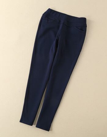 韩版时尚百搭提臀修身长款罗马棉加绒铅笔裤女装 蓝色 s