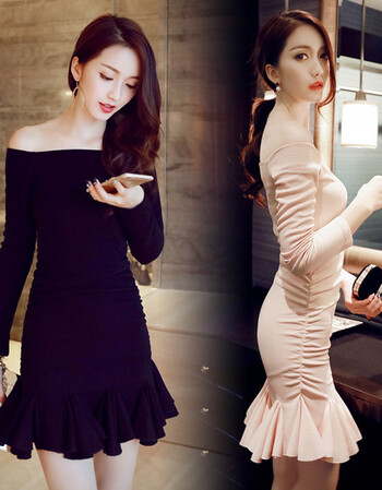 夏尔维纳韩版包臀鱼尾裙性感紧身连衣裙宴会年会晚装礼服晚礼服短款女