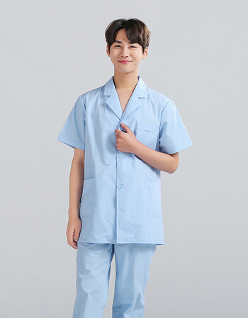 护士服分体套装医生白色护士制服实验服美容服工作护服 浅蓝男上  ss