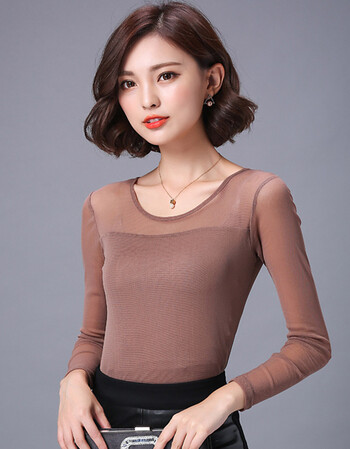 秋季新款性感透明薄款打底衫时尚2018春装新款韩版女装秋衣外穿长袖