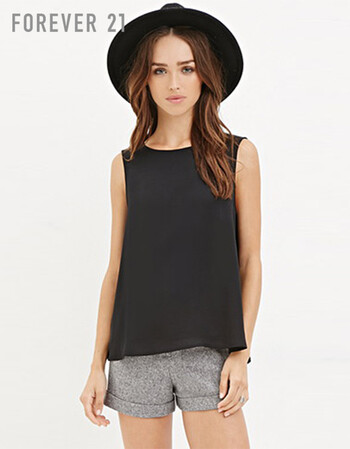 FOREVER21 纯色宽松大摆无袖雪纺衫 黑色 L