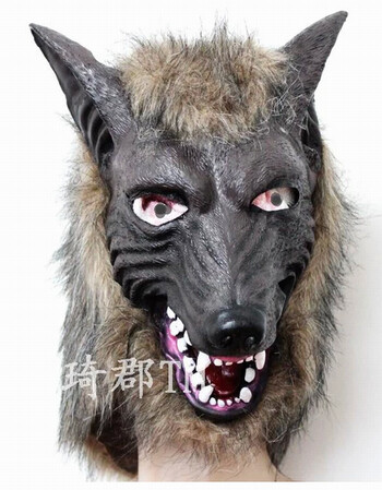 阿坡饵cos万圣节恐怖饿狼面具舞会面具白狼 灰狼 咖啡色全套头狼头 平