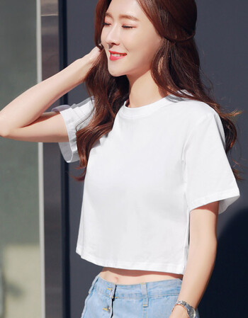 短款t恤女夏宽松韩版学生百搭纯棉上衣2018新款高腰漏肚露脐短袖 白色