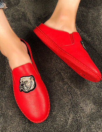 男士凉拖包头凉鞋英伦懒人豆豆个性潮鞋休闲无后跟潮拖 红色狗头款 42