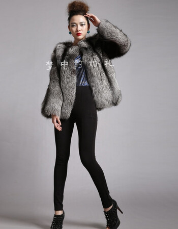2017新款整皮进口银狐狸毛皮草短款大衣中长款外套女海宁 深灰色 s