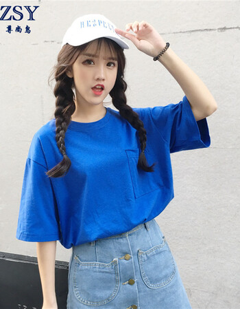 t恤女夏季韩版ulzzang学生百搭宽松ins中长款港味半袖上衣服 619蓝色