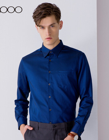 2018新款上班易烫斜纹纯棉长袖衬衣男81140403 深蓝色/78 03/165