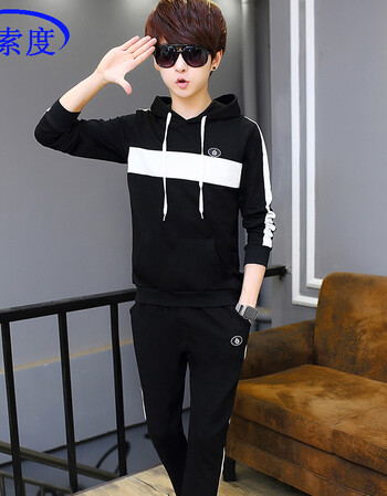 青少年卫衣套装15男孩子连帽套头运动服16高中初中学生17岁春装 黑色