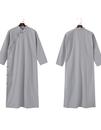 中式粗布大褂少林和尚服长衫僧袍古装僧衣俗家弟子居士服 灰色 180