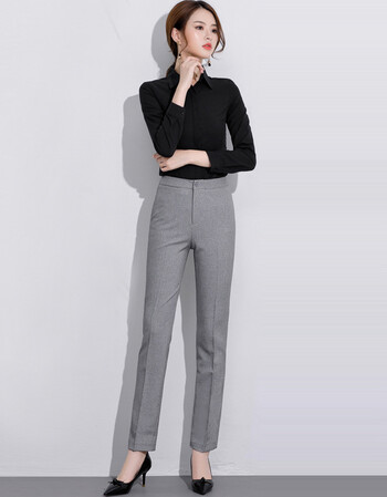 浅灰色高腰ol直筒宽松职业工作修身正装工装西装裤子女长裤 浅灰色 l