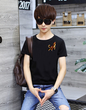 t恤14初中小学生16岁青少年男孩子大童潮流半袖 短袖a07小飞狼黑色