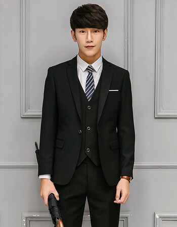 西服套装男士夏季修身三件套新郎婚礼服结婚伴郎西装男职业装正装