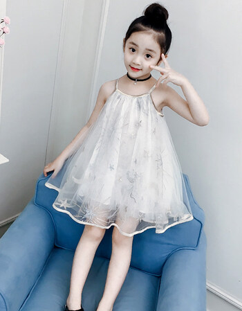 童装女童连衣裙夏装2018韩版儿童吊带公主裙小女孩裙子蓬蓬纱 白色