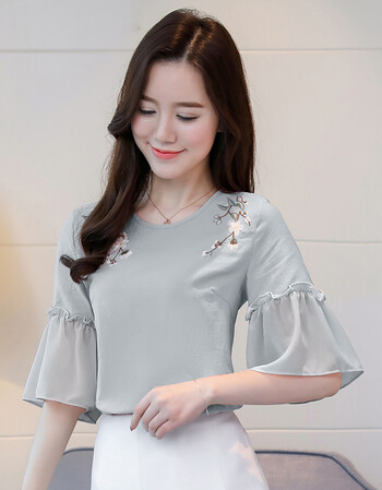 2018夏装中袖t恤女宽松夏装新款女装纯棉韩版刺绣学生百搭雪纺衫上衣
