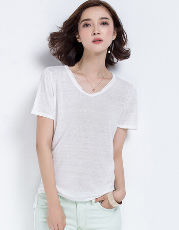 夏季棉麻短袖针织衫t恤薄款女式上衣 白色 m