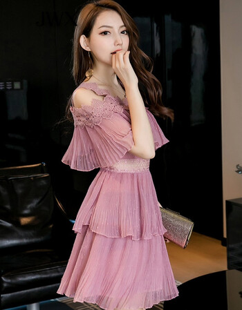 休闲小清新气质套头温柔仙女一字肩吊带裙子收腰超仙雪纺连衣裙女装潮