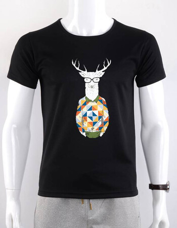 t恤短袖衣服疏水不怕防污速干防水脏的创意t恤男女潮流体恤 黑色鹿