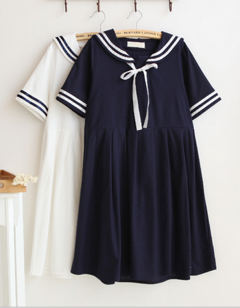 大码女装#秋冬新款200斤大码胖美眉海军风水手服日韩学生服 短袖