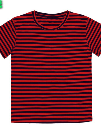 夏装新款纯棉短款t恤女t恤女短袖夏装 红黑条纹(兰精莫代尔植物棉) l