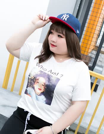 愿梦龙创大萝莉大码女装胖mm夏装上衣2018胖妹短袖印花t恤减龄 可爱
