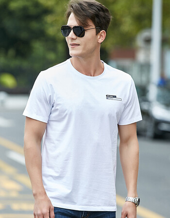 夏季简约青年t恤男半袖汗衫男士圆领短袖大码弹力体恤衫潮 白色 xl