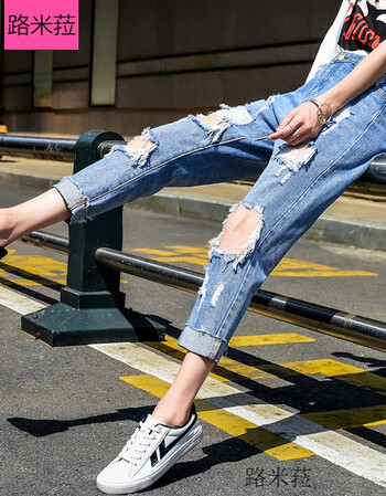 漏洞牛仔裤女夏季破洞七分九分时尚版夏款休闲烂洞乞丐裤子女学生韩版