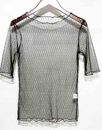 网格网状透明渔网打底衫女短袖蕾丝镂空罩衫吊带外搭网纱上衣 黑色