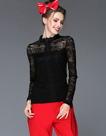 卡佛妮胖mm大码女装秋冬打底衫2015欧洲站职业ol蕾丝打底衫女加肥加大