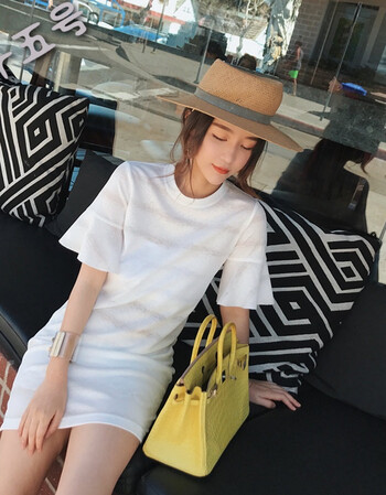 中长款喇叭袖白色短袖上衣2018新款清新甜美随心搭小飞袖t恤女夏 白色