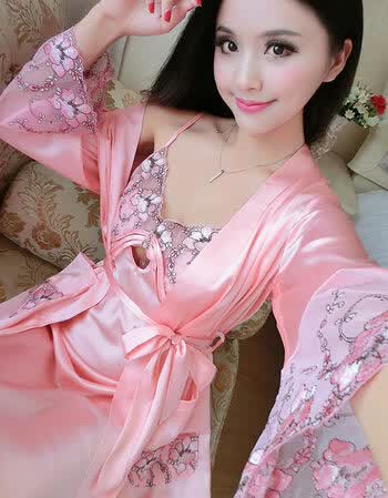 性感睡衣女人春夏秋丝绸两件套诱惑情趣蕾丝吊带睡裙睡袍两件套装