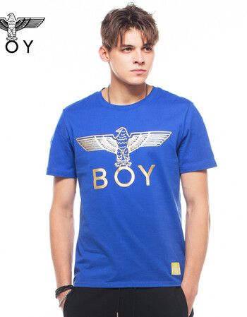 boy短袖男t恤潮牌情侣夏季经典款烫金老鹰印花纯棉宽松伦敦男孩t 蓝色