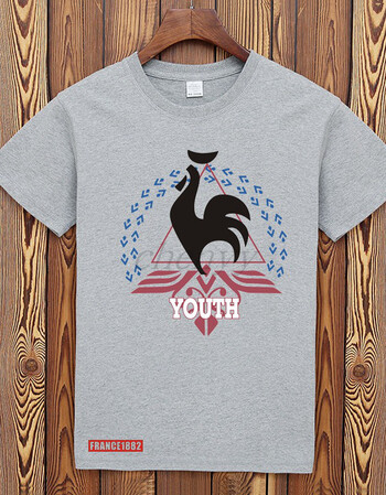 夏季短袖男t恤欧美潮流印花纯棉半袖 法国公鸡宽松圆领体恤 灰色 185