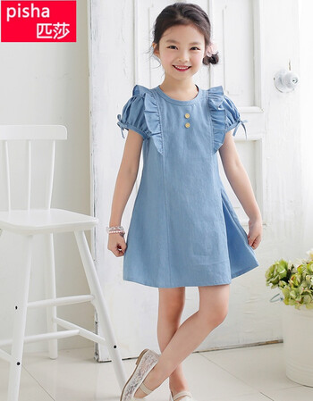 2018韩国新款春夏装女童装短袖连衣裙儿童大摆裙中大童公主裙 浅蓝色