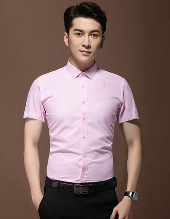 夏季伴郎团衬衫短袖新郎婚礼礼服兄弟装结婚抢亲白衬衣服男粉红色