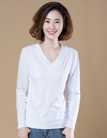 新款纯棉长袖白色t恤女胖m百搭宽松大码打底衫韩版上衣夏 白色长袖 m