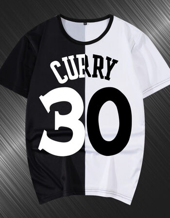 库里同款篮球服30号球衣短袖衣服男夏季休闲透气大码半袖t恤上衣 黑白