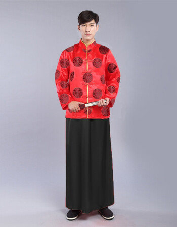 地主服装财主马褂民国老爷古装演出服老人唐装寿服秀禾男新郎装yx 红