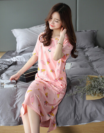 韩版宽松睡裙夏季大码 休闲长款连衣裙过膝长裙家居服睡衣女 9101