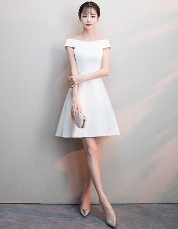 夏尔维纳白色礼服裙女2018新款宴会短款一字肩聚会派对毕业小礼服