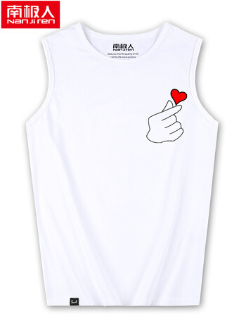 夏季新款背心男运动衫韩版时尚印花篮球服无袖t恤男 白色/胸标比心