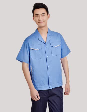 薄款短袖工作服套装男夏季车间机械维修工装半袖劳保工程服上衣 靠兰
