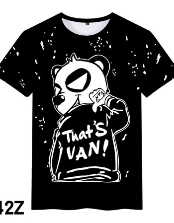 个性图案卡通印花欧洲站熊猫国潮港风街头嘻哈男装短袖t恤衫衣服 黑色