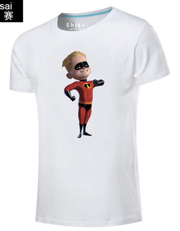 2短袖t恤纯棉半截袖衫男女电影周边衣服弹力女超人海伦 巴小飞白色 s