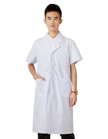 亲肤夏季男女医生服短袖白色药店医院工作服白大褂 男款短袖 170/m