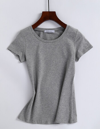 2018春夏新款短袖t恤女圆领韩国纯棉紧身打底衫修身上衣纯色小衫 灰色