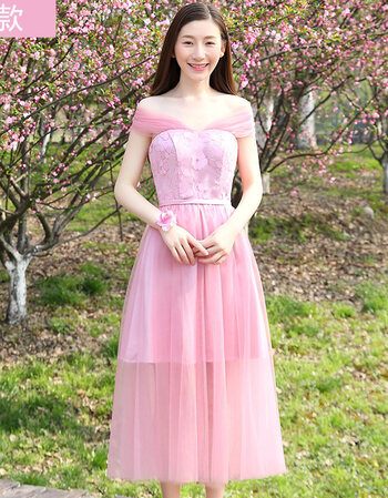 服2018新款豆沙色伴娘礼服显瘦姐妹团毕业礼服裙春夏季姐妹裙 粉色b款